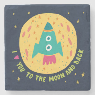Dessous-de-verre En Pierre Je t'aime à la lune et au Rocketship arrière
