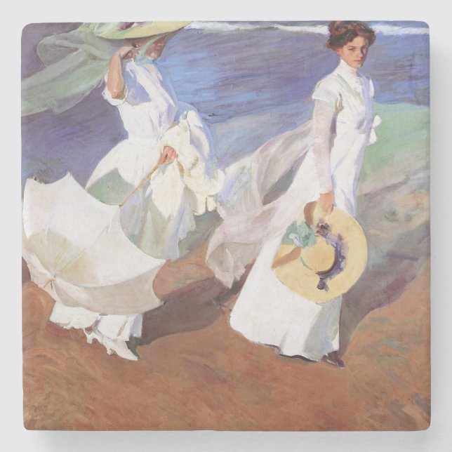 Dessous-de-verre En Pierre Joaquin Sorolla Femmes Promenade Plage (Devant)