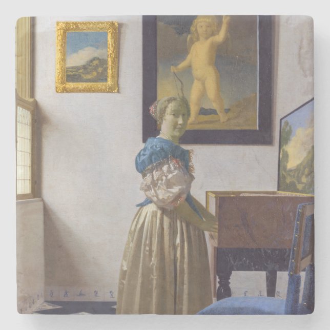 Dessous-de-verre En Pierre Johannes Vermeer - Lady debout dans une virginale (Devant)