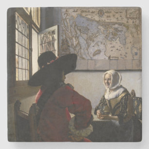 Dessous-de-verre En Pierre Johannes Vermeer - Officier avec une fille qui rit