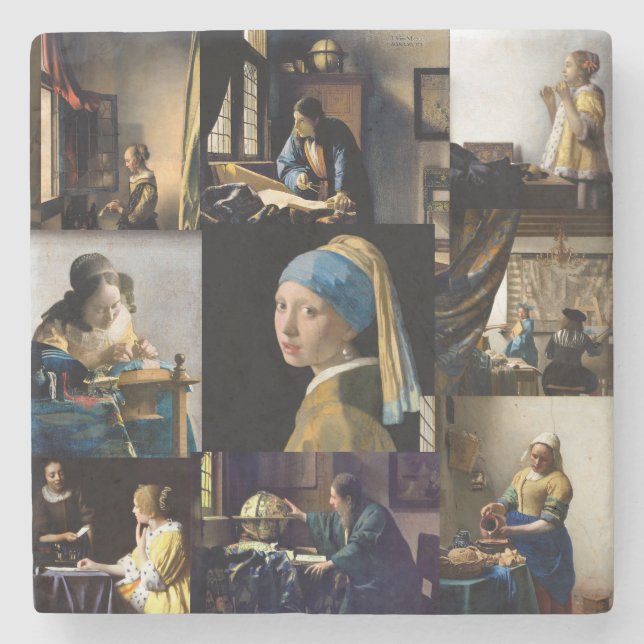 Dessous-de-verre En Pierre Johannes Vermeer - Patchwork de chefs-d'oeuvre (Devant)
