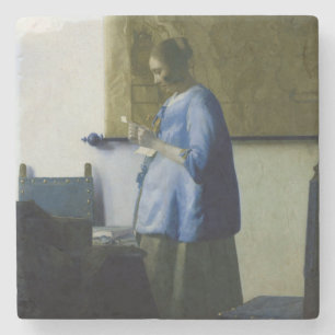Dessous-de-verre En Pierre Johannes Vermeer - Une femme en bleu lisant une le