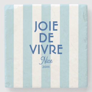 Dessous-de-verre En Pierre Joie De Vivre Nice Blue Cabana Stripe Français