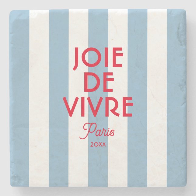 Dessous-de-verre En Pierre Joie De Vivre Paris French Blue Cabana Stripe (Devant)