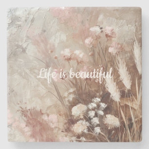 Dessous-de-verre En Pierre Joli Beige Blush Boho Rose Floral