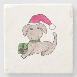 Dessous-de-verre En Pierre Joli chiot de Noël
