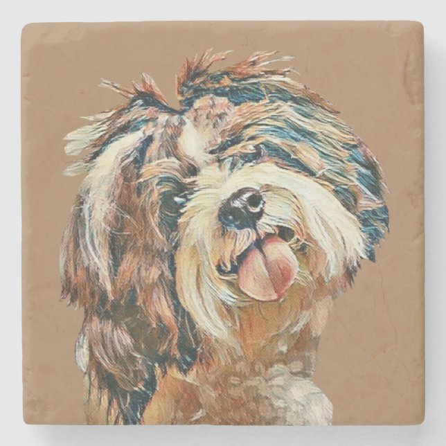 Dessous-de-verre En Pierre Joli Dessous de verre en marbre peint Shih Tzu Fac (Devant)