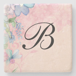 Dessous-de-verre En Pierre Joli Fleurs sauvages floraux rose et bleu