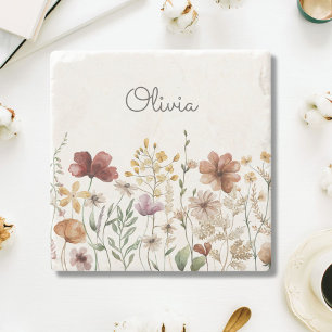 Dessous-de-verre En Pierre Joli jardin de fleurs sauvages à l'aquarelle flora