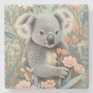 Dessous-de-verre En Pierre Joli Koala Élégant Floral Pastel