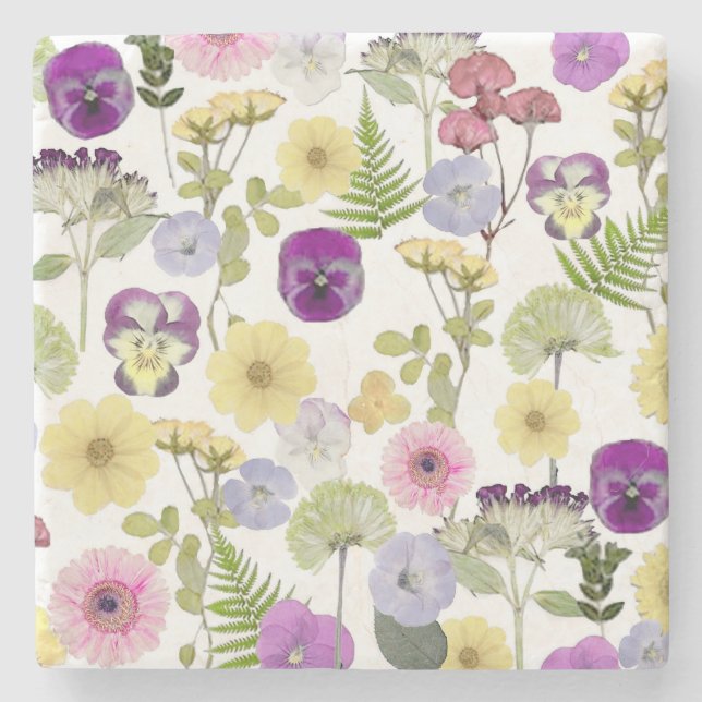 Dessous-de-verre En Pierre Joli Motif Fleur sauvage Botanique (Devant)