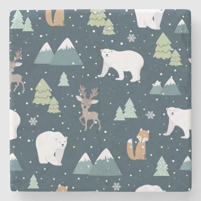 Dessous-de-verre En Pierre Joli Noël Animaux d'hiver Motif rustique (Devant)