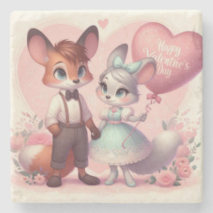 Dessous-de-verre En Pierre Joli renard de caricature Saint Valentin