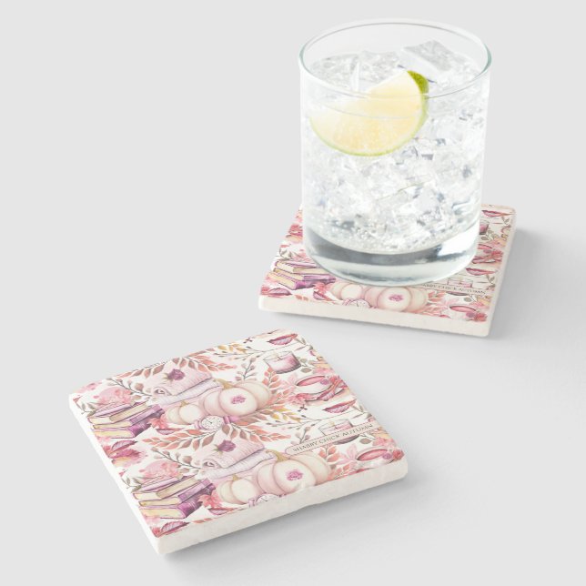 Dessous-de-verre En Pierre Joli Shabby Chick Motif d'automne (Côté)