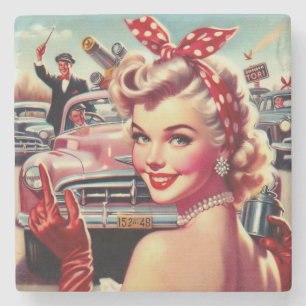 Dessous-de-verre En Pierre Jolie fille Vintage des années 1950