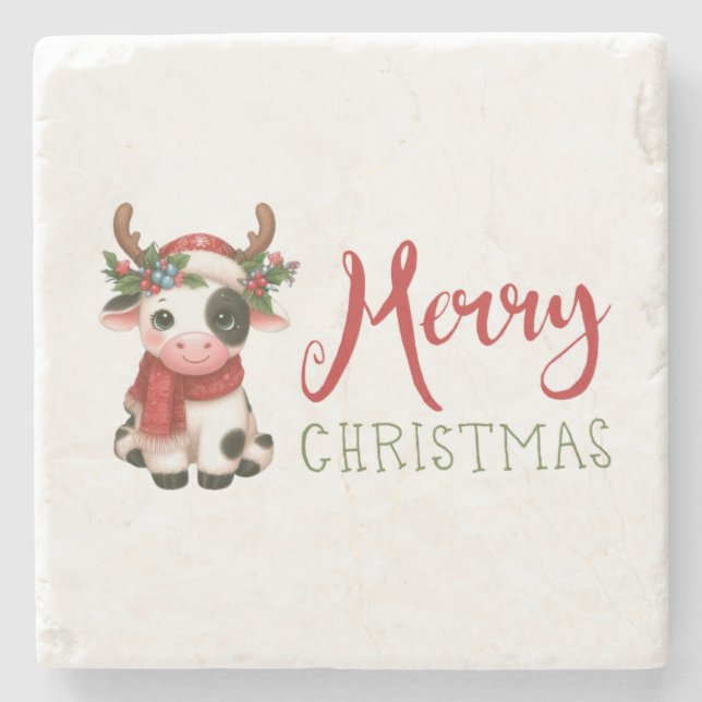 Dessous-de-verre En Pierre Jolie vache de Noël mignonne (Devant)