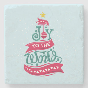 Dessous-de-verre En Pierre Joy to the World Christmas Citation Typographie