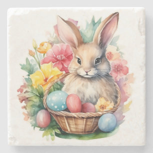 Dessous-de-verre En Pierre Joyeuse peinture d'aquarelle de lapin de Pâques