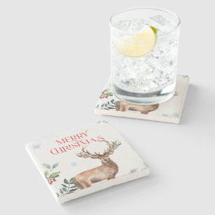 Dessous-de-verre En Pierre Joyeuse typographie de Noël et cerf de Noël