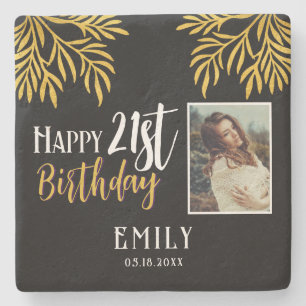 Dessous-de-verre En Pierre Joyeux 21e anniversaire Gold Foliage Photo Party