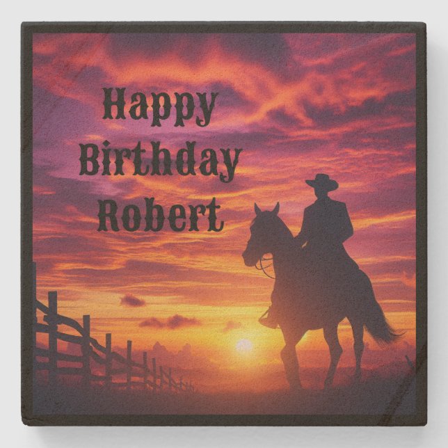 Dessous-de-verre En Pierre Joyeux anniversaire Cowboy Dessous de verre de pie (Devant)