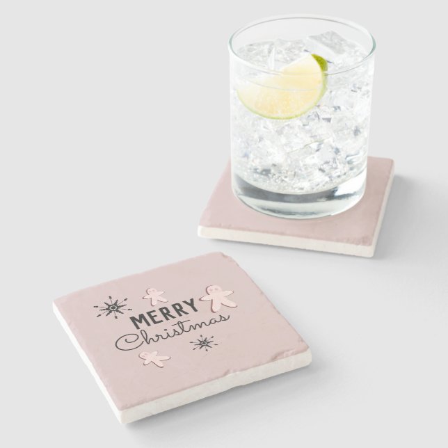 Dessous-de-verre En Pierre Joyeux biscuit de Noël Gingerbread rose (Côté)