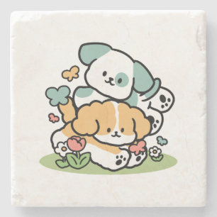 Dessous-de-verre En Pierre Joyeux Chiots Arrivés En Mai - Kawaii Dog Art