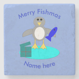 Dessous-de-verre En Pierre Joyeux Noël Pêche Pingouin Dessous de verre en pie
