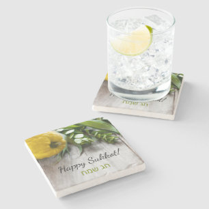 Dessous-de-verre En Pierre Joyeux Sukkot anglais Hébreu Sukkah décoration