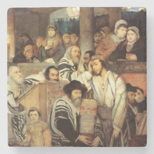 Dessous-de-verre En Pierre Juifs priant dans la synagogue sur Yom Kippour