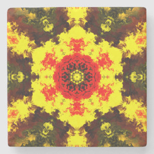 Dessous-de-verre En Pierre Kaleidoscope psychédélique Fleur Jaune et Rouge