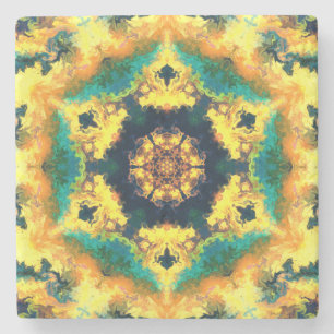 Dessous-de-verre En Pierre Kaleidoscope psychédélique jaune bleu et vert