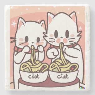 Dessous-de-verre En Pierre Kawaii Chat Pho Soupe Noodle Alimentation Asiatiqu