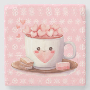 Dessous-de-verre En Pierre Kawaii chocolat au cacao chaud et flocons de neige