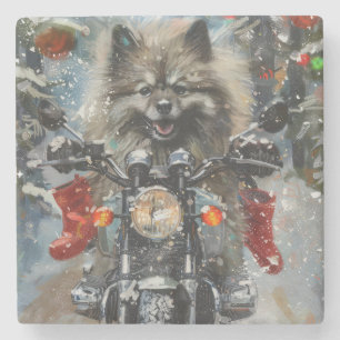 Dessous-de-verre En Pierre Keeshond chien équitation moto Noël
