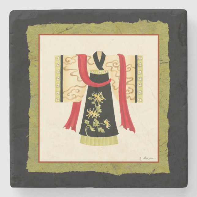 Dessous-de-verre En Pierre Kimono japonais traditionnel avec imprimé floral (Devant)
