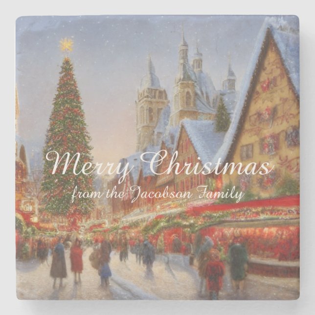 Dessous-de-verre En Pierre Kitsch Nostalgale marché allemand Joyeux Noël (Devant)
