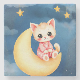 Dessous-de-verre En Pierre Kitten Sitting on the Moon