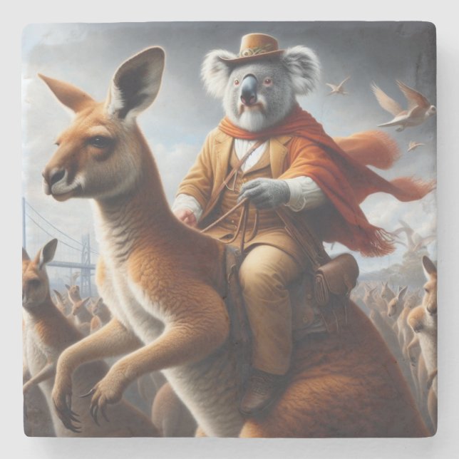 Dessous-de-verre En Pierre Koala Kangaroo Rider (Devant)