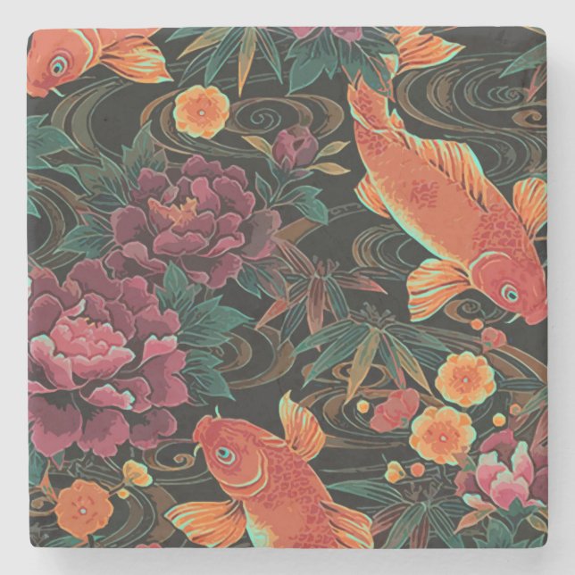 Dessous-de-verre En Pierre Koi et dessous de verre en pierre de pivoines (Devant)