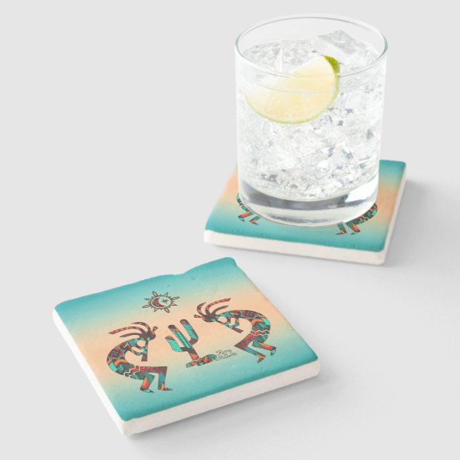 Dessous-de-verre En Pierre Kokopelli Et Cactus (Côté)