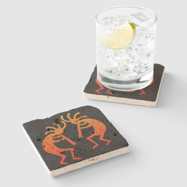 Dessous-de-verre En Pierre Kokopelli Rustic Design Sud-Ouest Travertine (Côté)