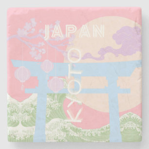 Dessous-de-verre En Pierre Kyoto Japan Travel Art, Pink Pastel Travel Art