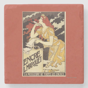 Dessous-de-verre En Pierre L. Marquet Ink Rouge-A dirigé la femme et l'harpe