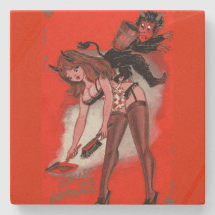 Dessous-de-verre En Pierre La beauté et le Krampus Noël Vintage Noël