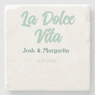 Dessous-de-verre En Pierre La Dolce Vita vert bleu pastel nom date mariage