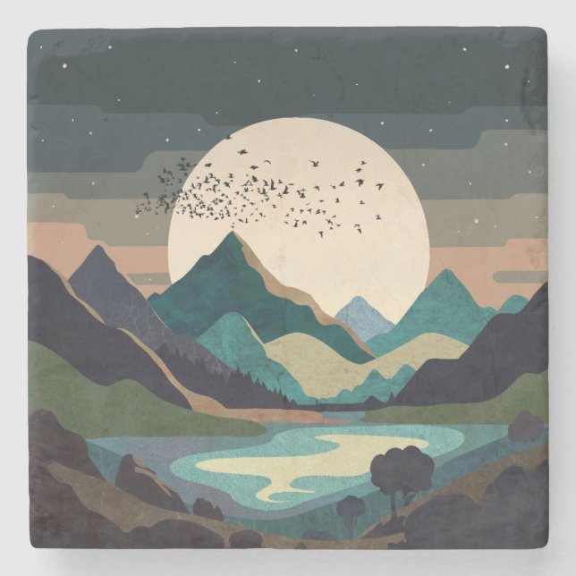 Dessous-de-verre En Pierre La Lune Sur Le Lac (Devant)