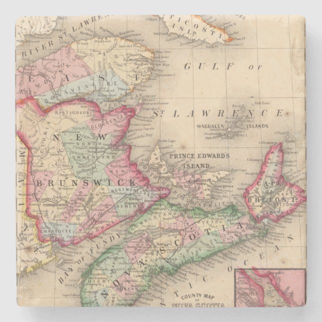Dessous-de-verre En Pierre La Nouvelle-Écosse, Nouveau Brunswick, carte par (Devant)