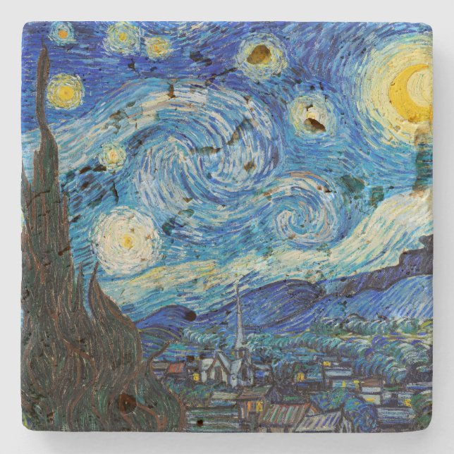 Dessous-de-verre En Pierre La nuit étoilée | Van Gogh | (Devant)