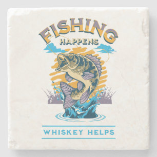 Dessous-de-verre En Pierre La pêche arrive. Le whisky aide!